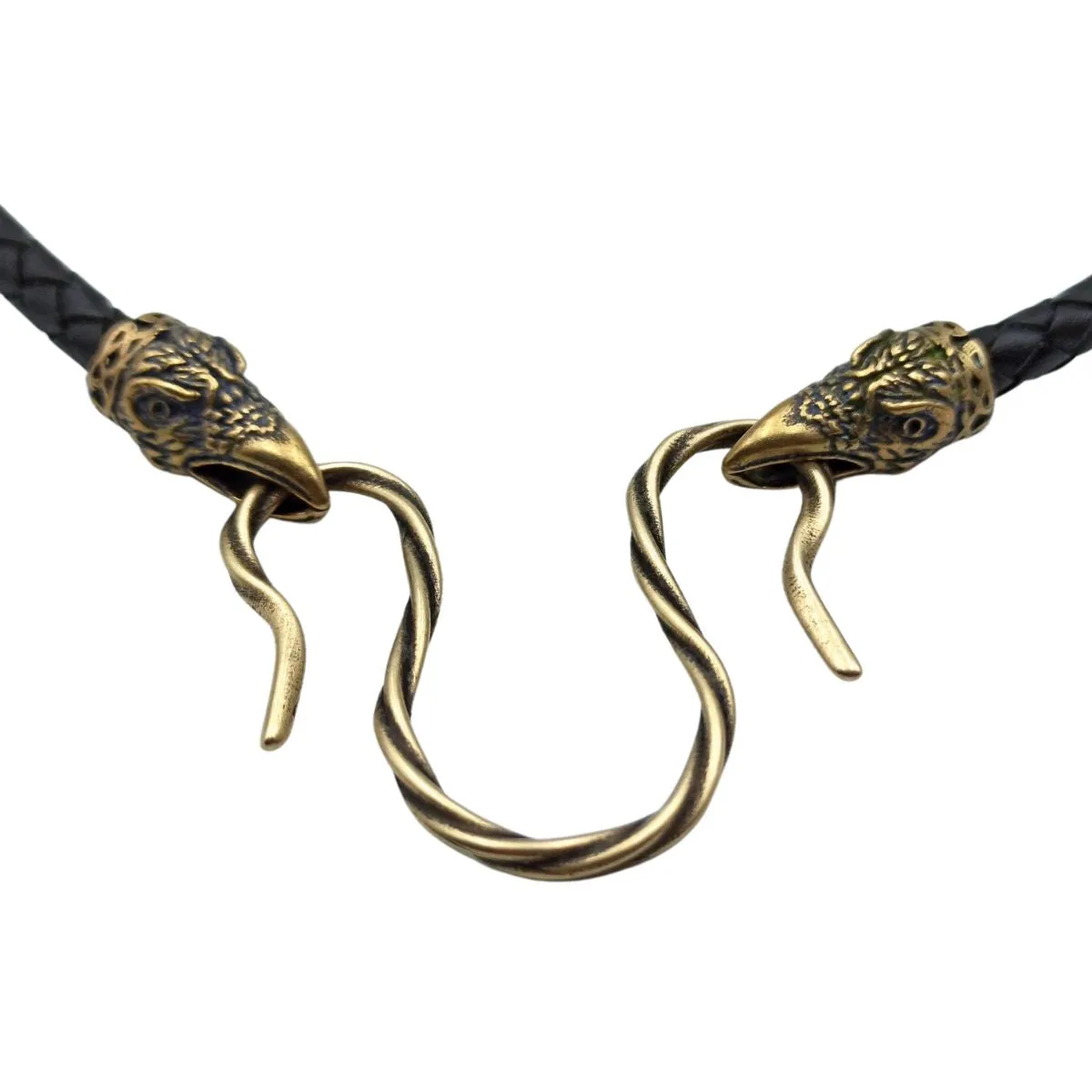Raven Huginn and Muninn leather necklace with Bronze clasps