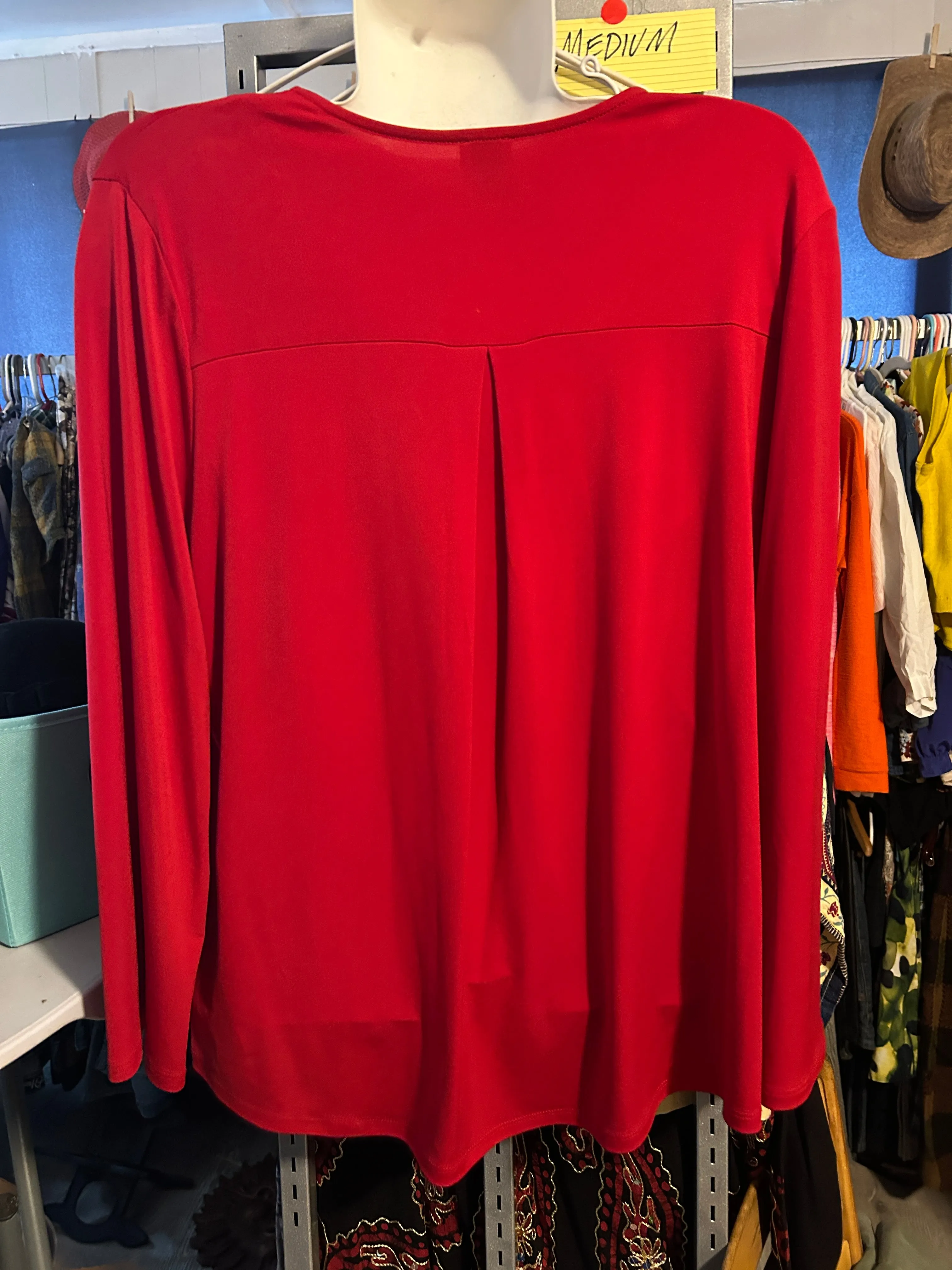 Red Lace-Up V-Neck Tunic - Effortlessly Stylish; Size XL
