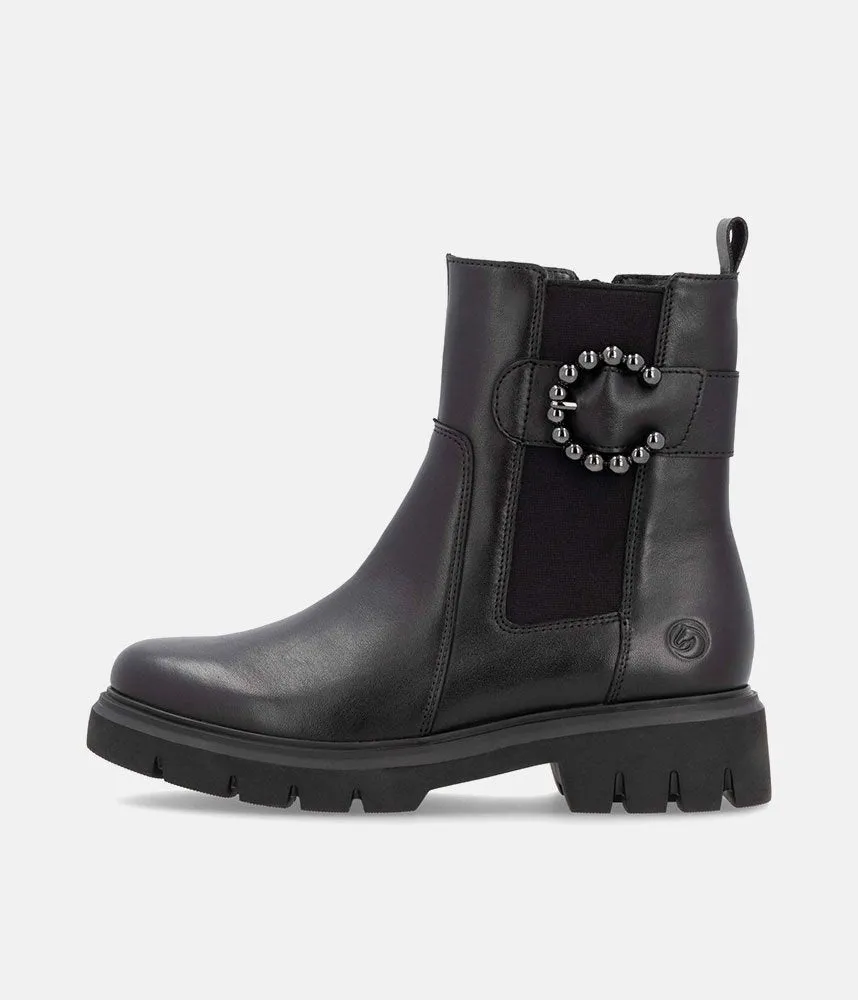 Remonte Stylish Black Leather Ankle Boots