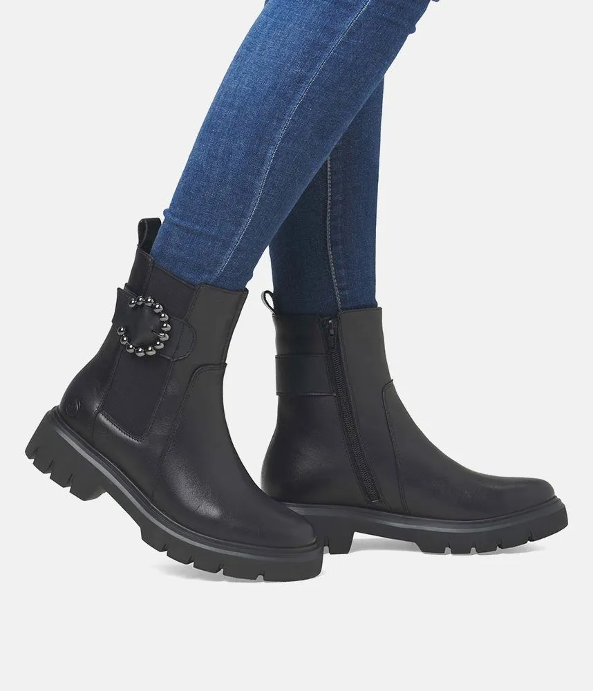 Remonte Stylish Black Leather Ankle Boots