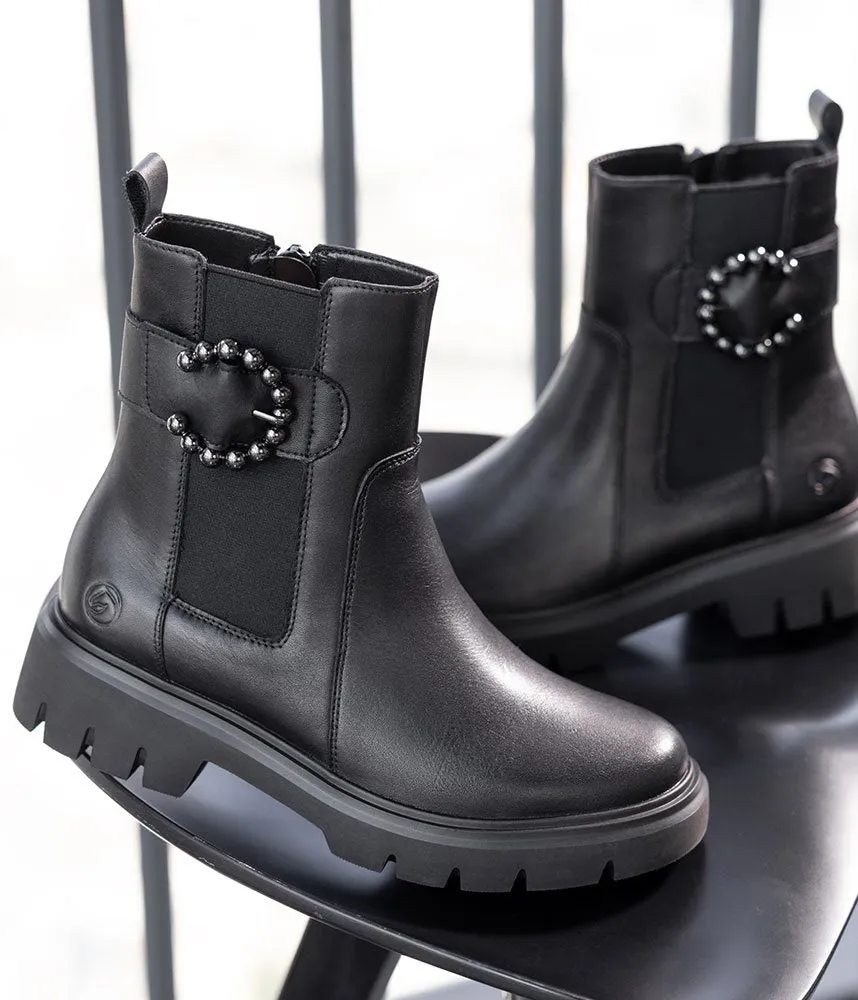 Remonte Stylish Black Leather Ankle Boots