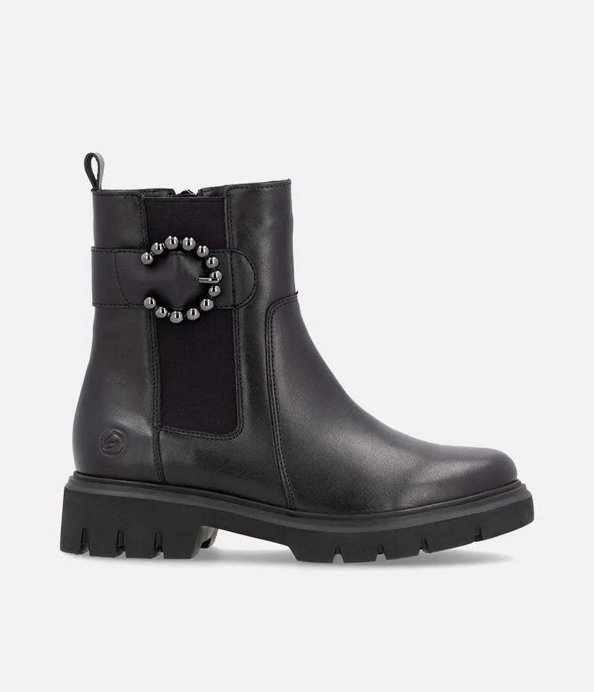 Remonte Stylish Black Leather Ankle Boots