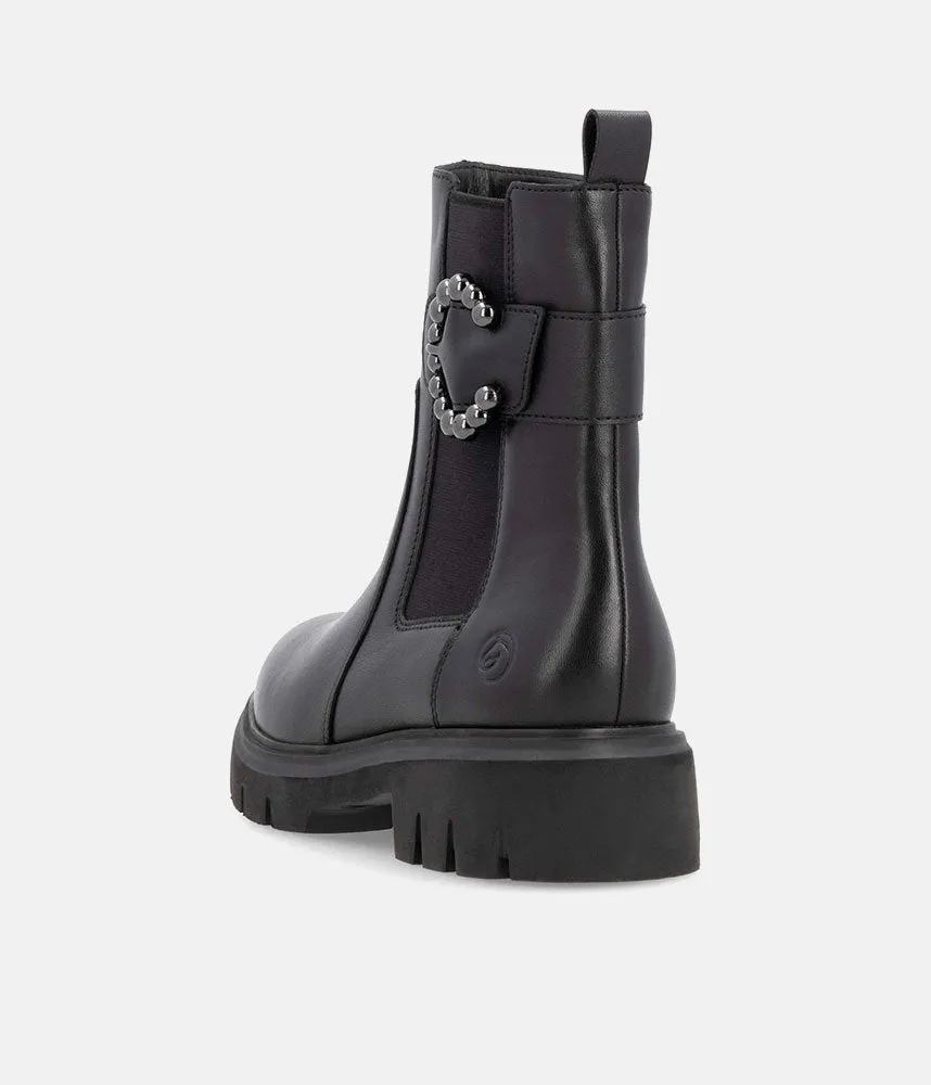 Remonte Stylish Black Leather Ankle Boots