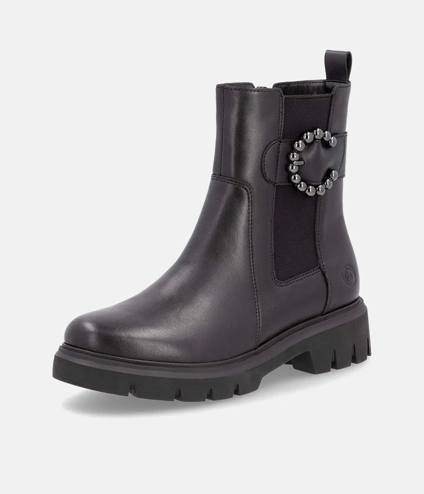 Remonte Stylish Black Leather Ankle Boots