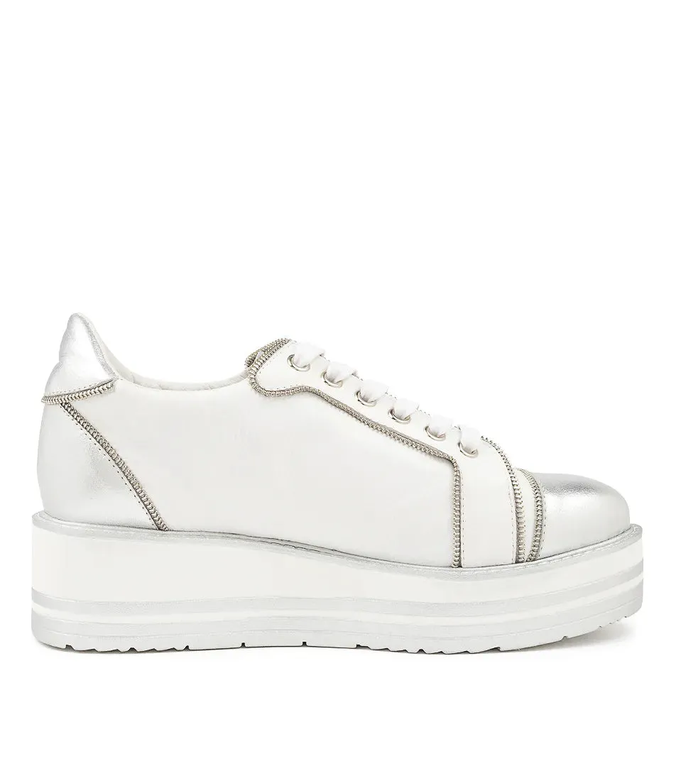 Sausy To Silver White Leather Sneakers