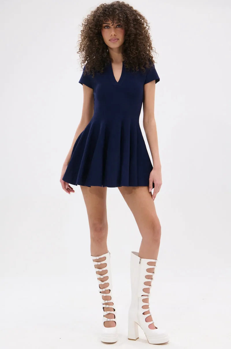 SLEEK AND CHIC KNIT MINI DRESS IN NAVY