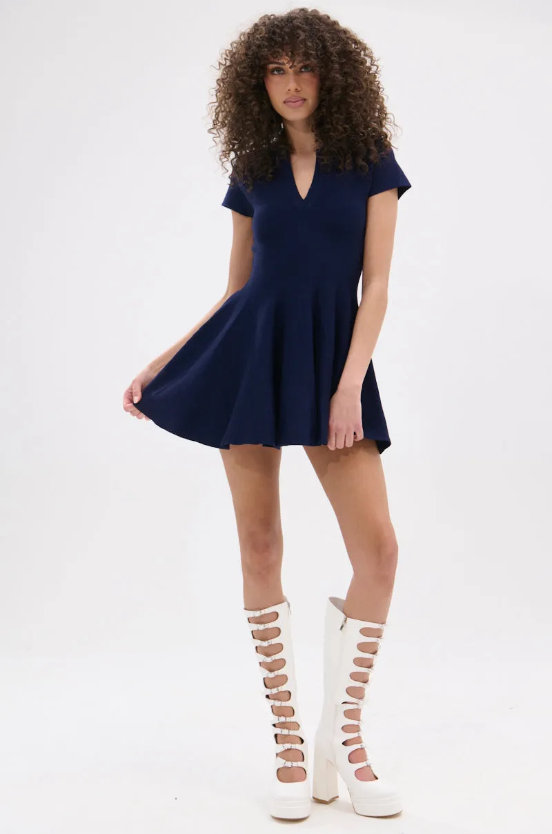 SLEEK AND CHIC KNIT MINI DRESS IN NAVY