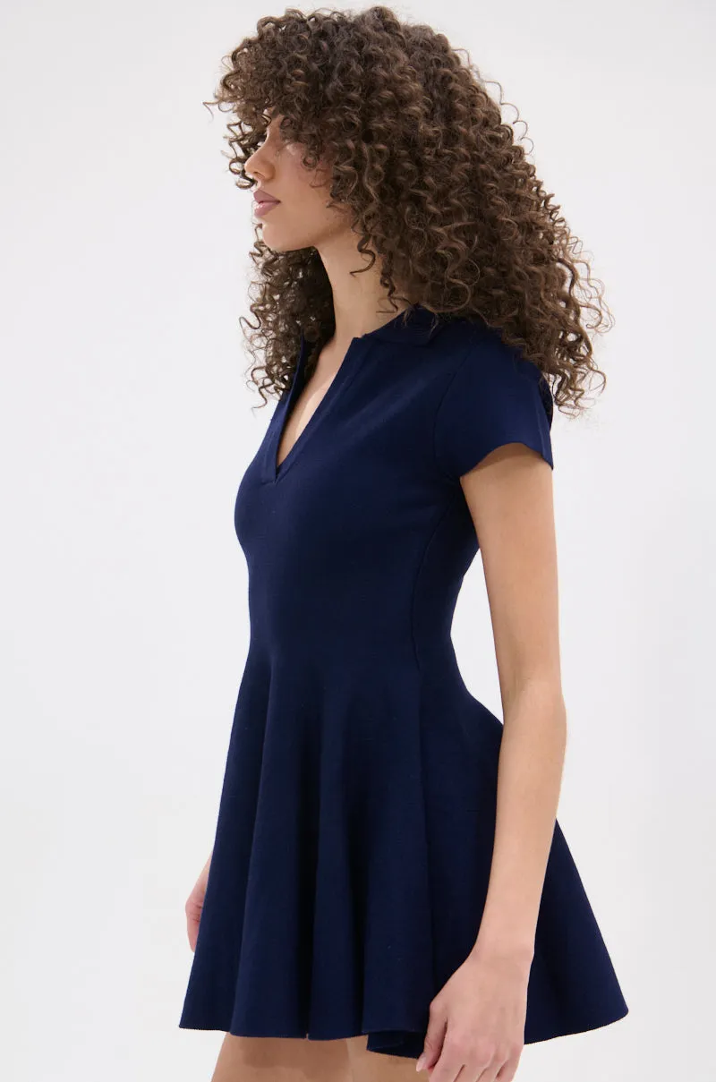 SLEEK AND CHIC KNIT MINI DRESS IN NAVY