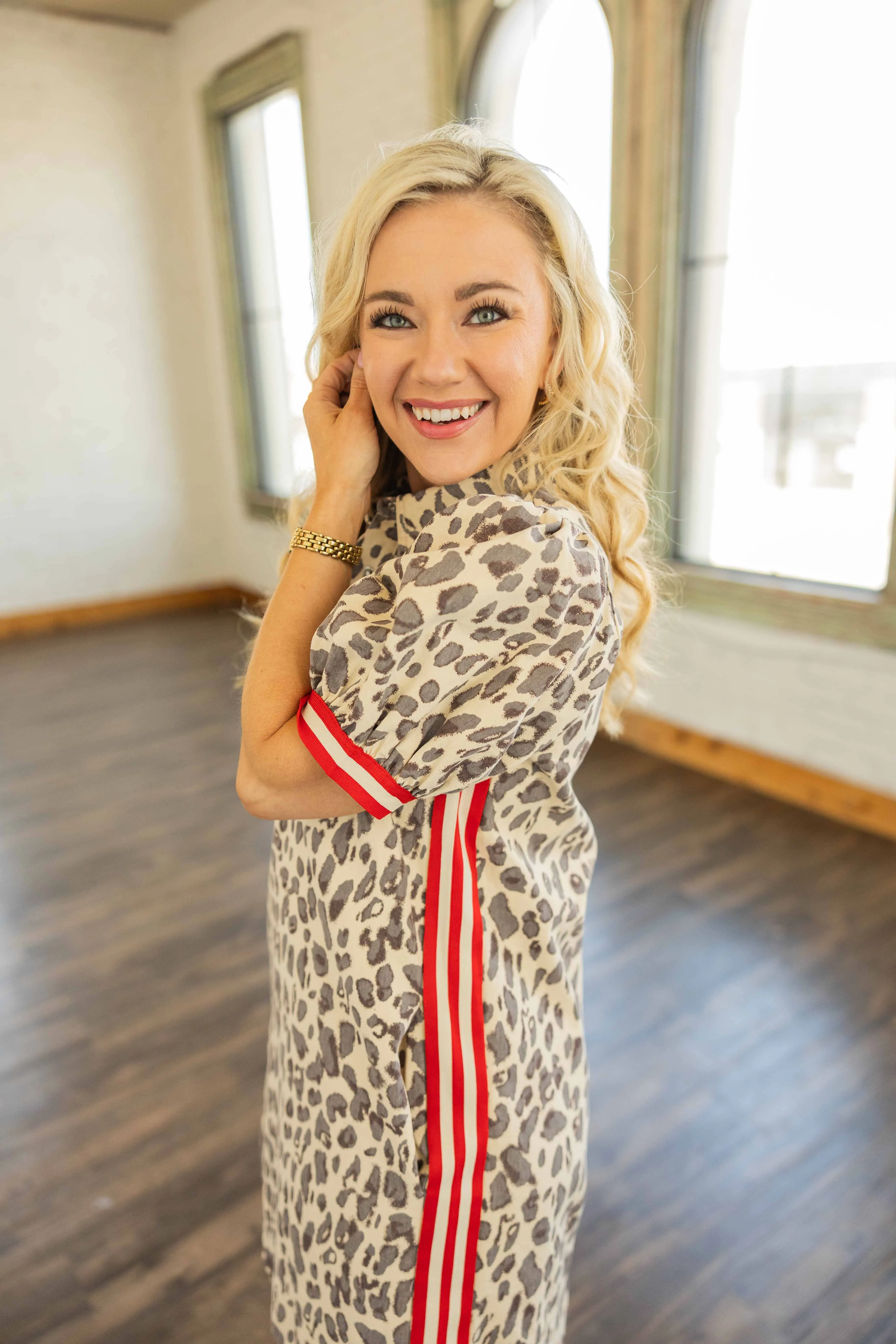 STEPHANIE LEOPARD & RED STRIPE MINI DRESS