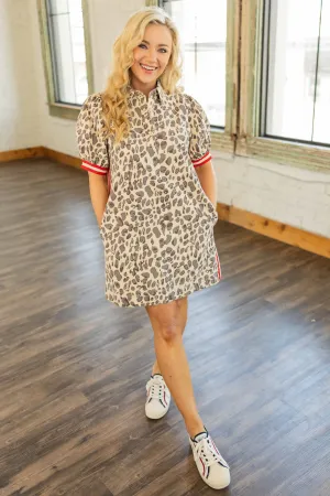 STEPHANIE LEOPARD & RED STRIPE MINI DRESS