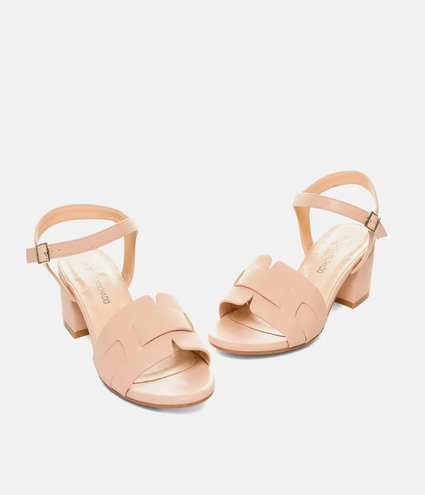 Stylish Beige Low Block Heel Sandals
