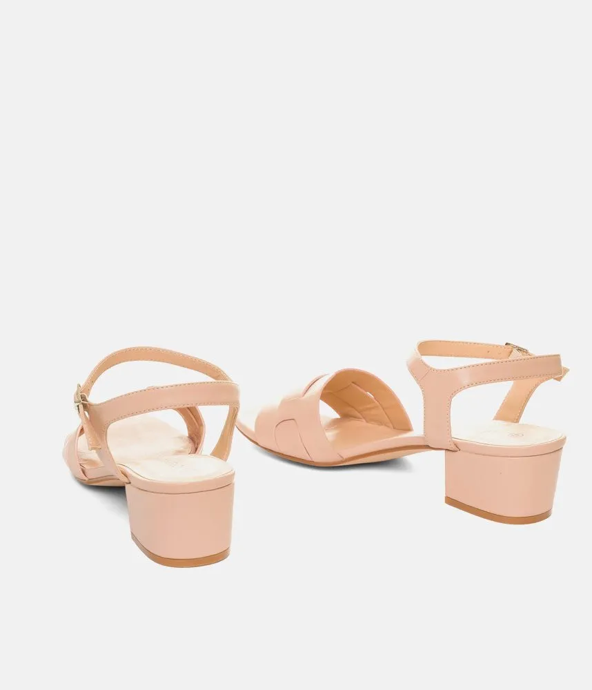 Stylish Beige Low Block Heel Sandals