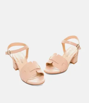 Stylish Beige Low Block Heel Sandals