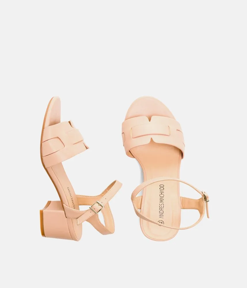 Stylish Beige Low Block Heel Sandals