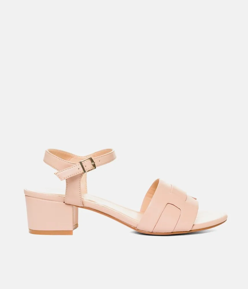 Stylish Beige Low Block Heel Sandals
