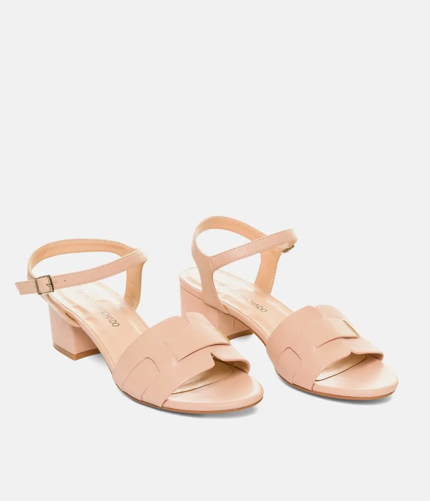 Stylish Beige Low Block Heel Sandals