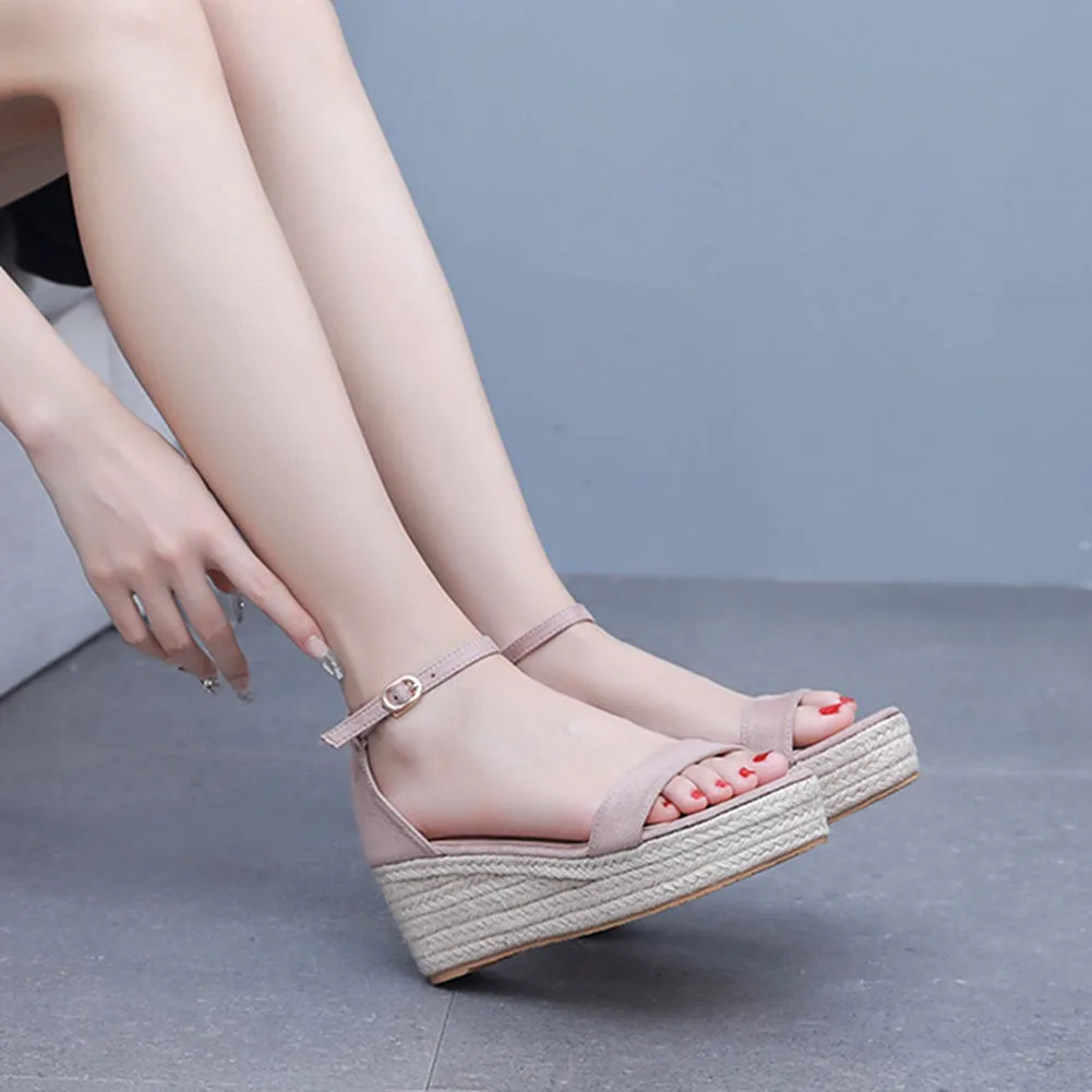Wedge Heel Platform Shoes Bohemian Style Fish Mouth Sandals