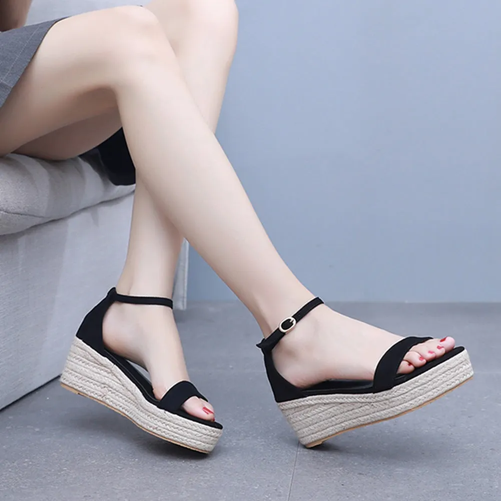 Wedge Heel Platform Shoes Bohemian Style Fish Mouth Sandals