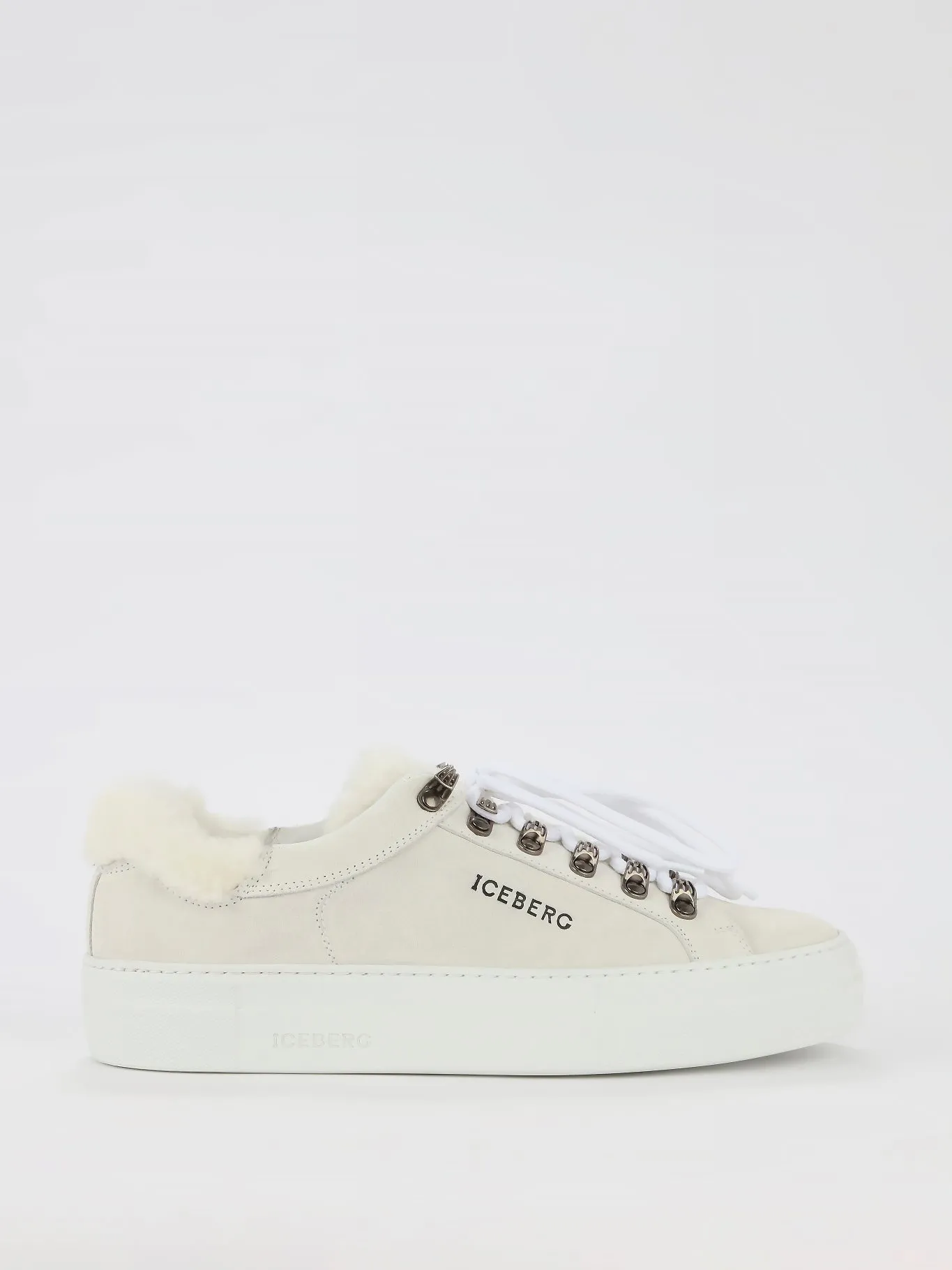 White Fur Trim Suede Trainers
