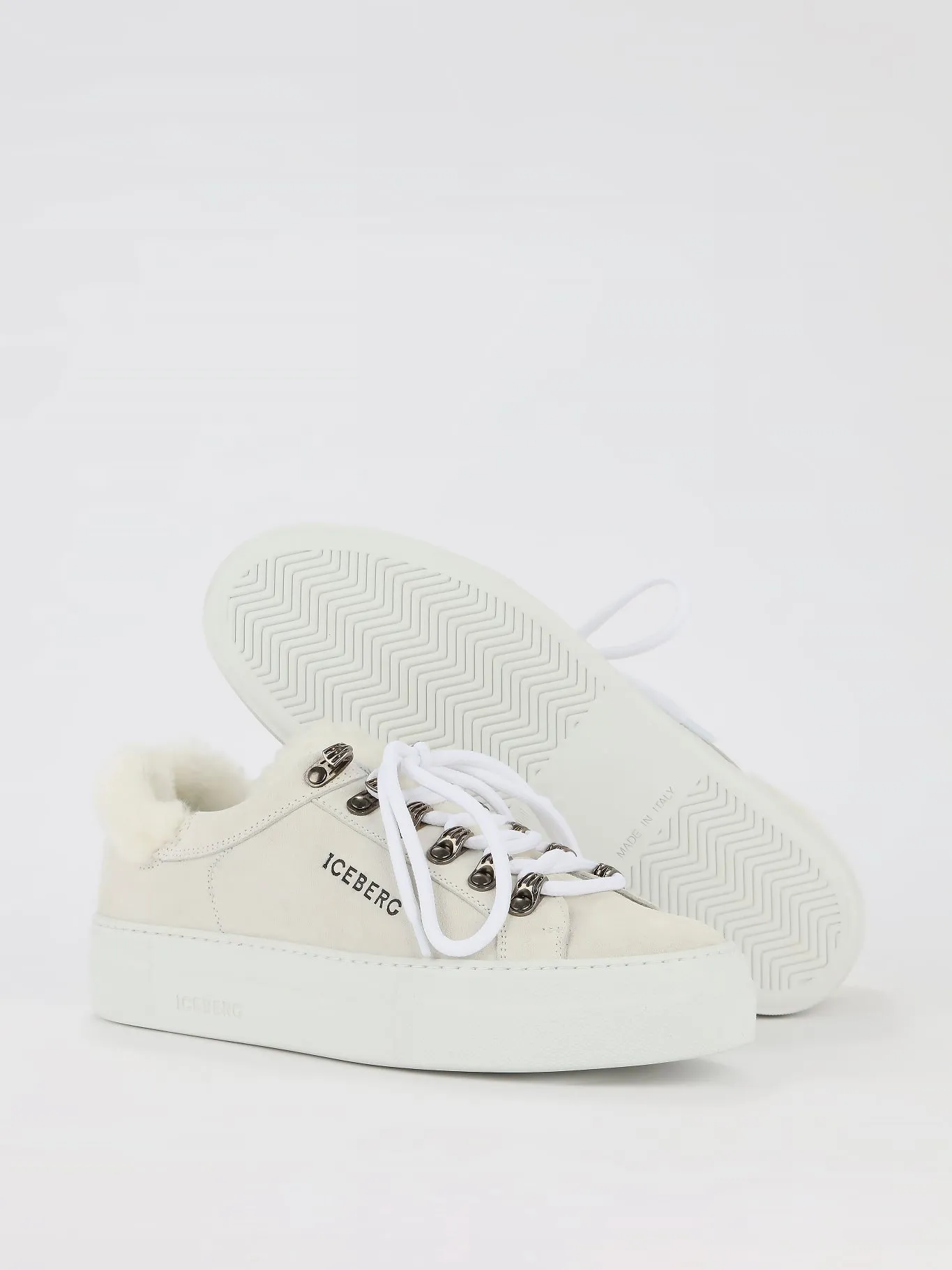 White Fur Trim Suede Trainers