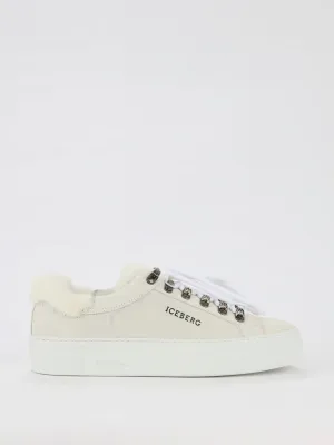 White Fur Trim Suede Trainers