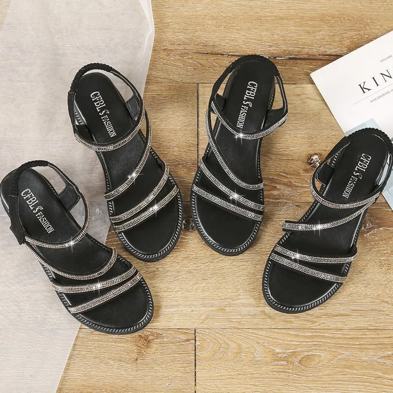 Women's Sandals | Stylish Korean Style Flat Sandals: Rhinestone Fairy All-match Fashion