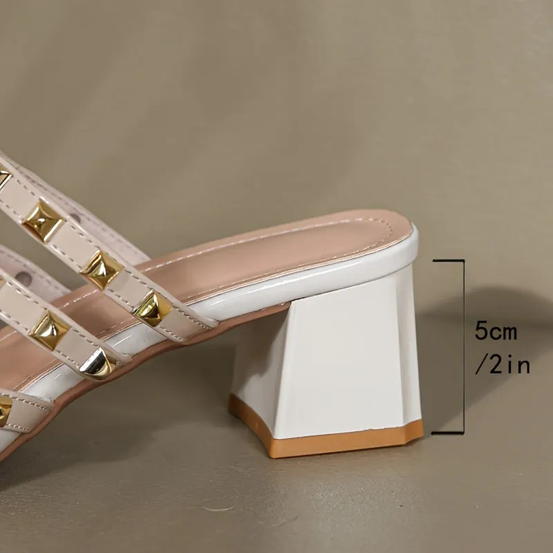 xieyinshe  Women's Stylish Sandals, Rivet Decor Slip On Elegant Dressy Chunky Heels, Point Toe Party Sandals